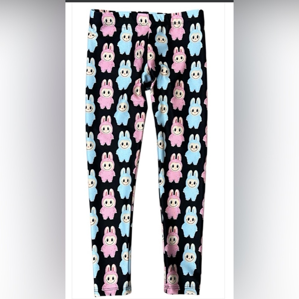 Boutique Labubu Print Girls Leggings - Black, Pink, and Blue